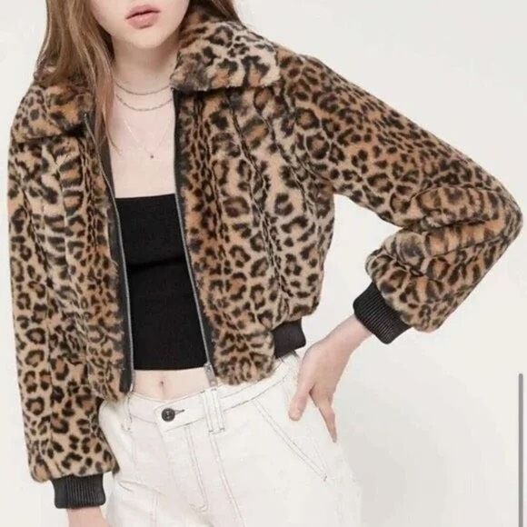 Urban Outfitters Cheetah Animal Print‎ Bomber Jacket XS - Picture 1 of 16